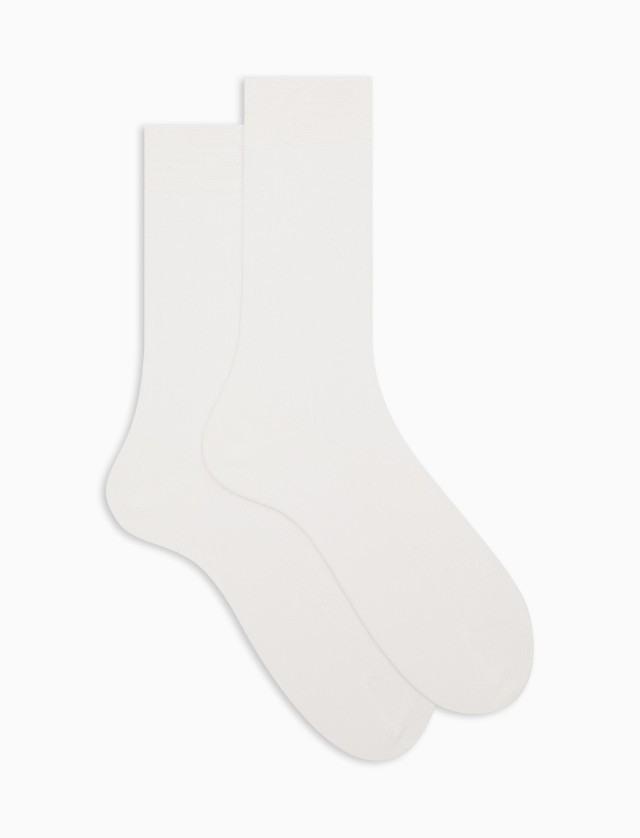 Men's white short cotton ribbed socks with solid color - Gallo 1927 - Official Online Shop