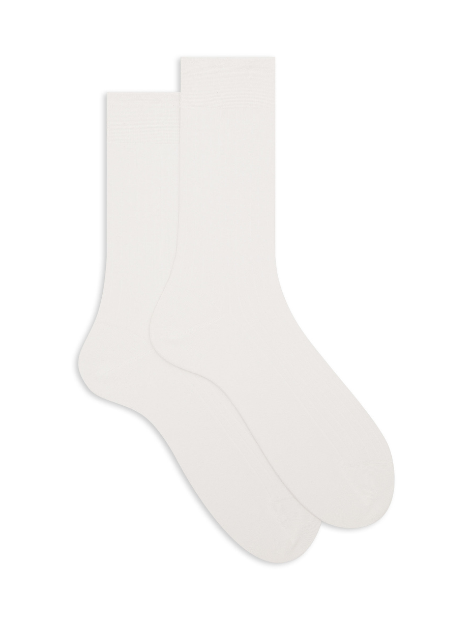 Men's white short cotton ribbed socks with solid color - Gallo 1927 - Official Online Shop