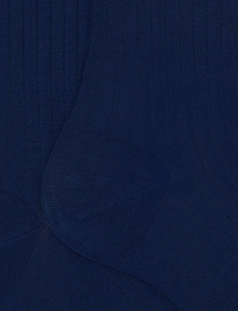 Men's blue short cotton ribbed socks with solid color - Gallo 1927 - Official Online Shop