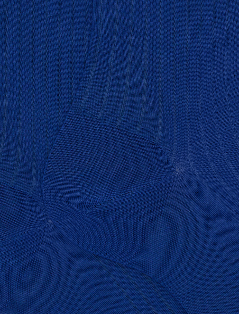 Men's blue short cotton ribbed socks with solid color - Gallo 1927 - Official Online Shop