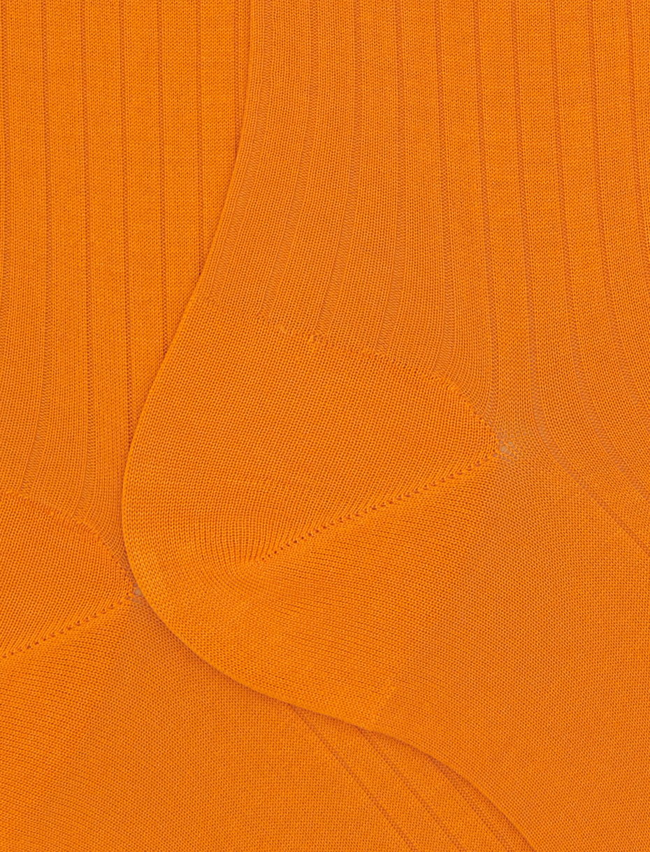Men's orange short cotton ribbed socks with solid color - Gallo 1927 - Official Online Shop