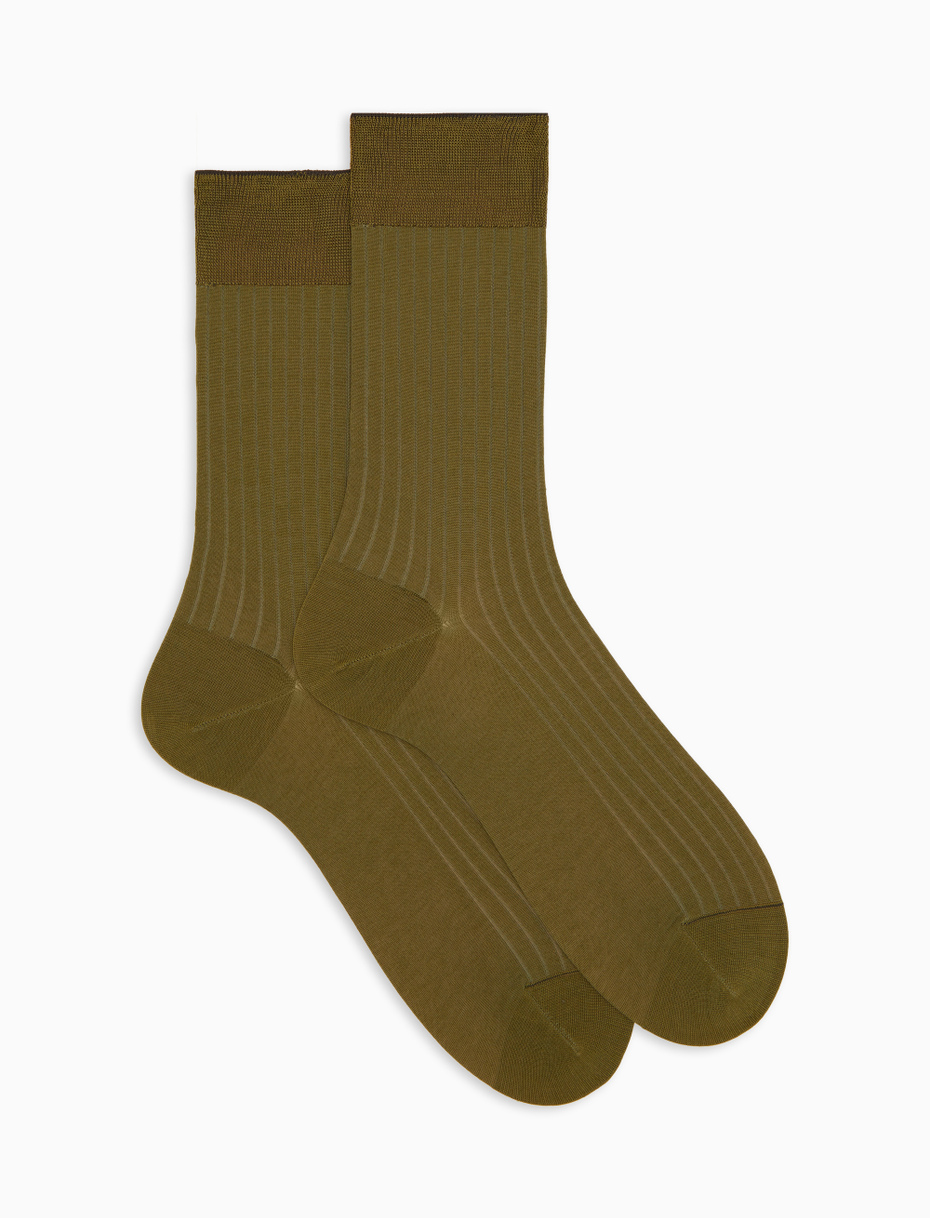 Men's green short cotton ribbed socks with solid color - Gallo 1927 - Official Online Shop