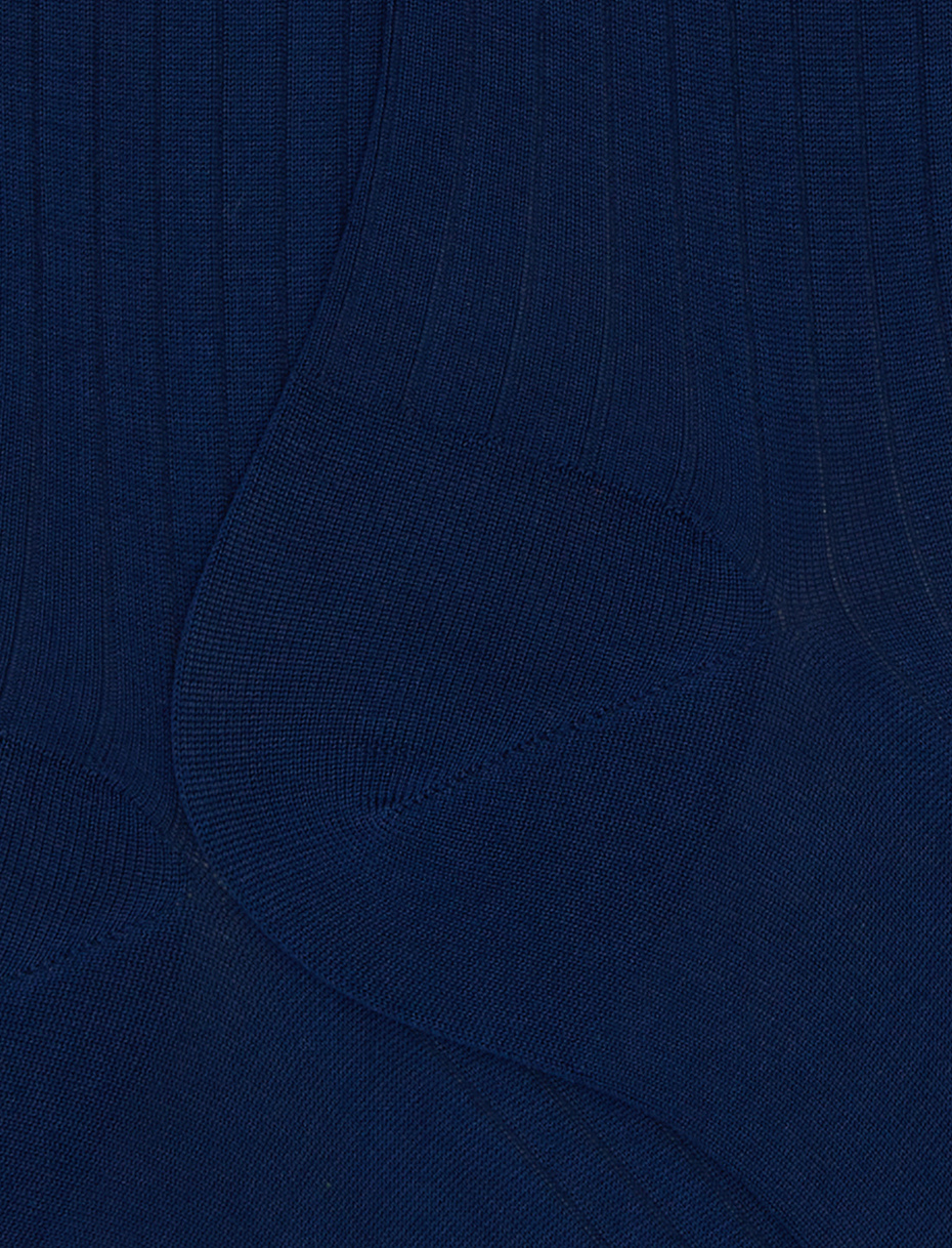 Men's blue long cotton ribbed socks with solid color - Gallo 1927 - Official Online Shop