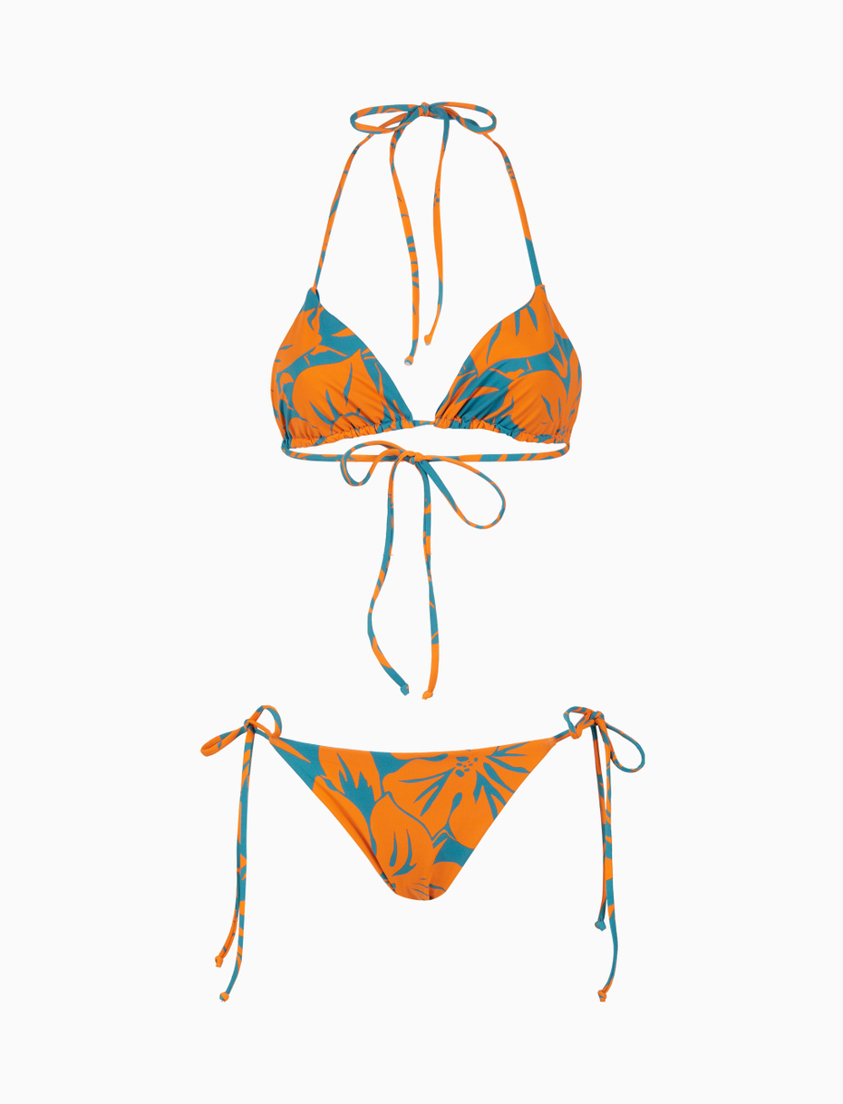 Bikini triangolo reversibile donna fantasia fiori arancio - Gallo 1927 - Official Online Shop