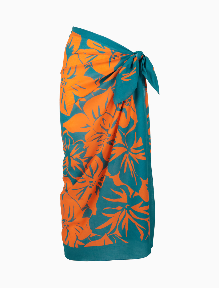 Women's orange cotton pareo with floral pattern - Gallo 1927 - Official Online Shop