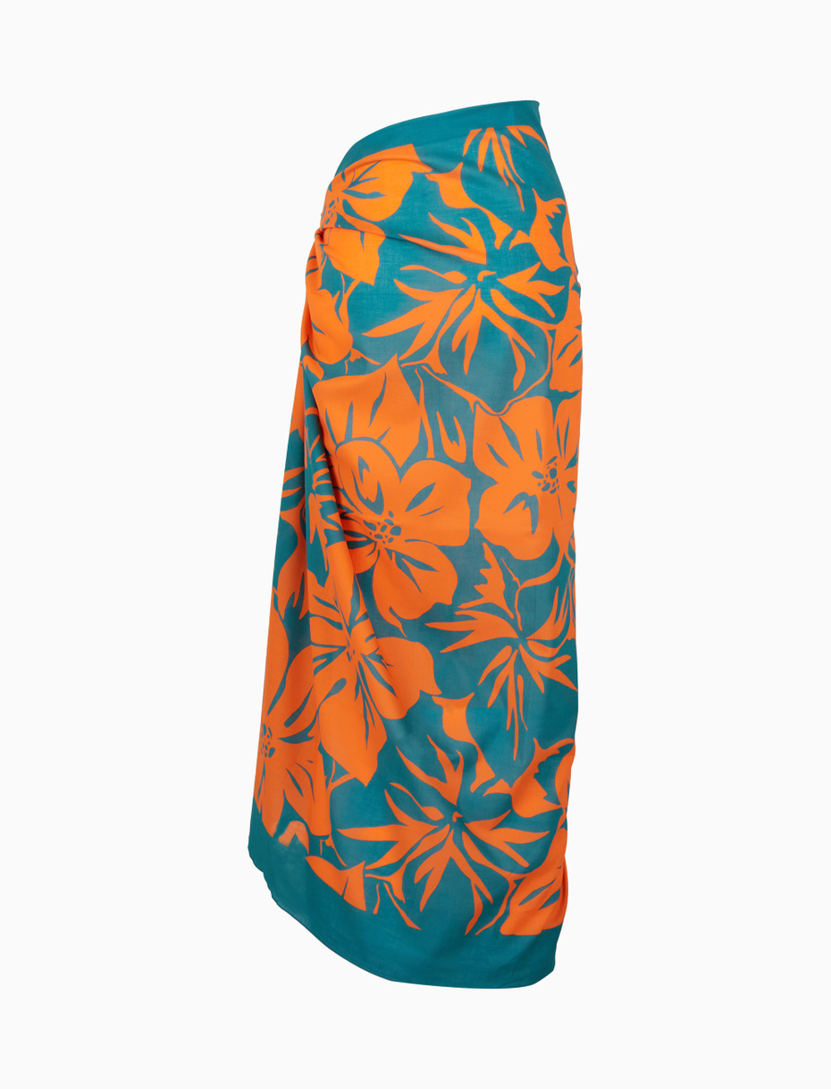 Women's orange cotton pareo with floral pattern - Gallo 1927 - Official Online Shop