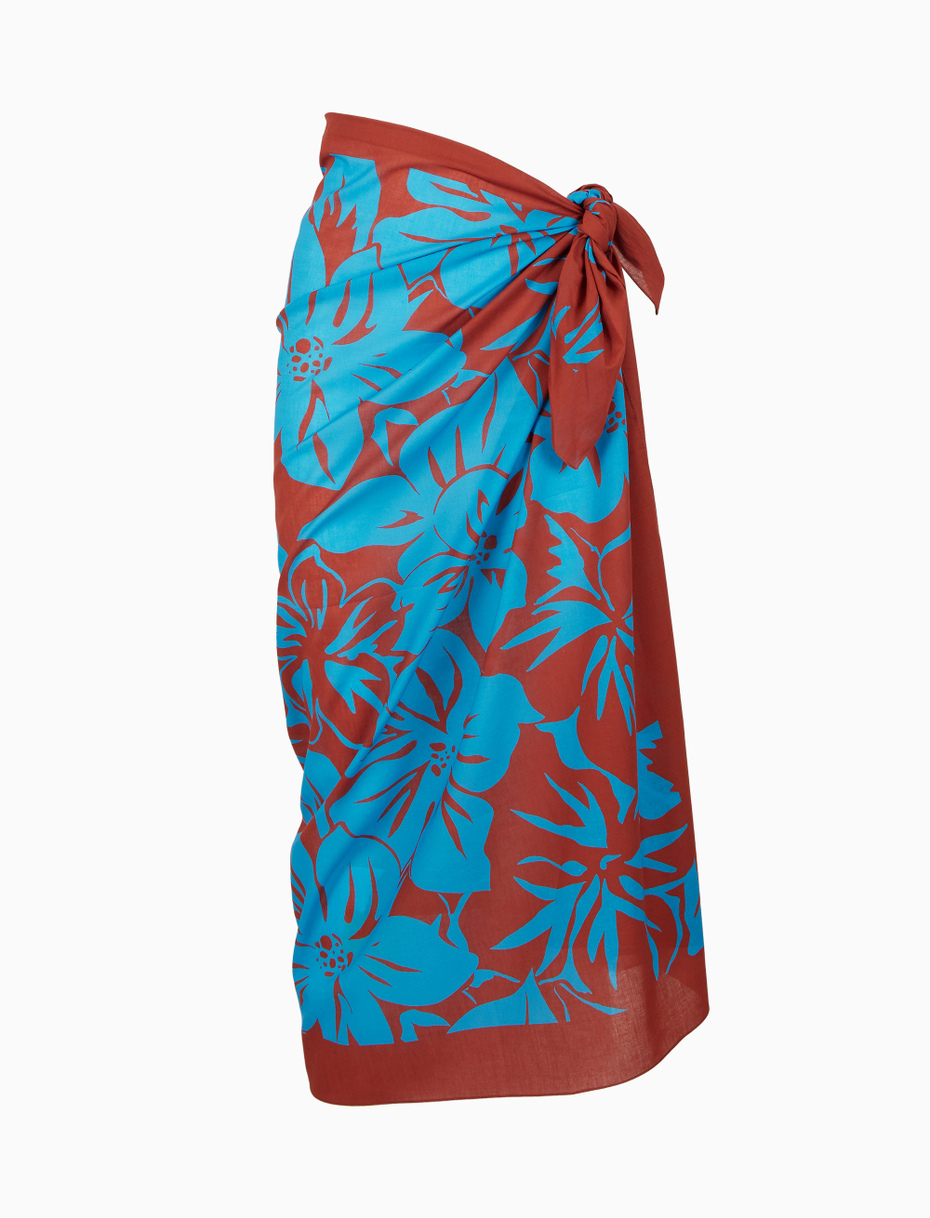 Pareo donna cotone fantasia fiori azzurro - Gallo 1927 - Official Online Shop