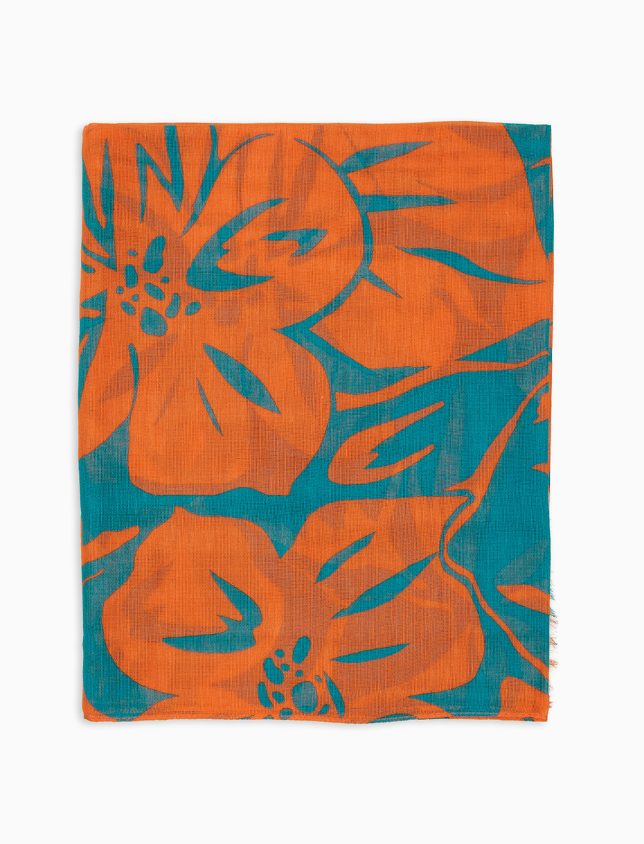 Sciarpa unisex cotone e lino fantasia fiori arancio - Gallo 1927 - Official Online Shop