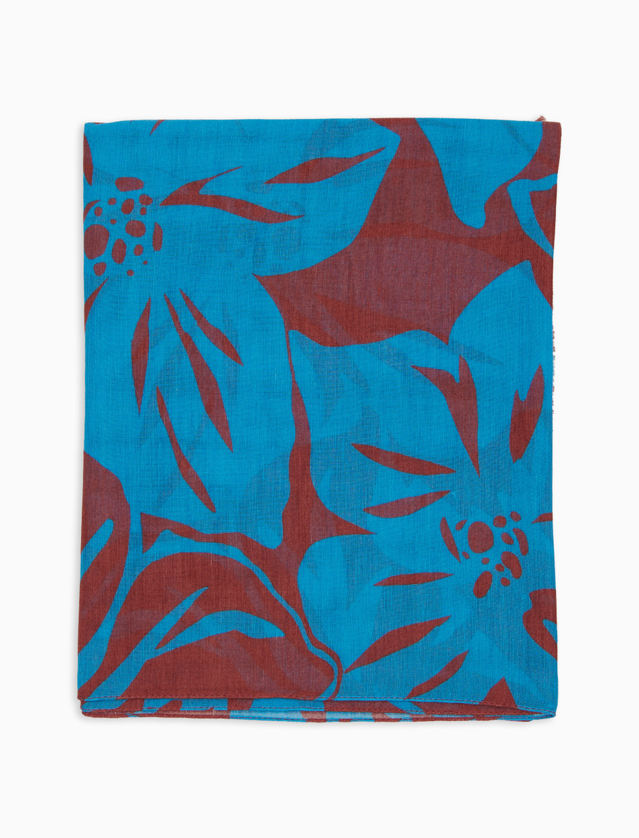 Sciarpa unisex cotone e lino fantasia fiori azzurro - Gallo 1927 - Official Online Shop