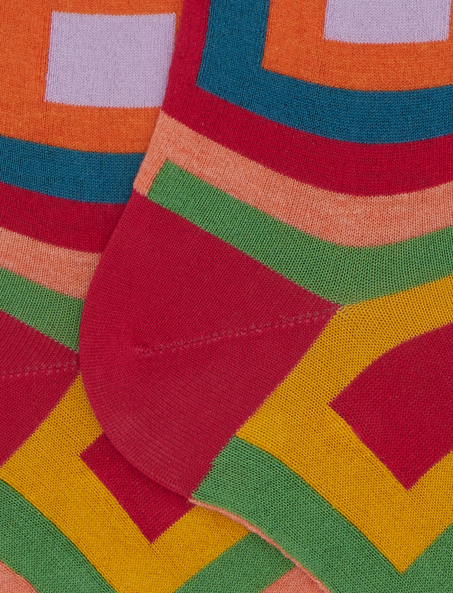 Women's fuchsia long cotton socks with concentric square pattern - Gallo 1927 - Official Online Shop