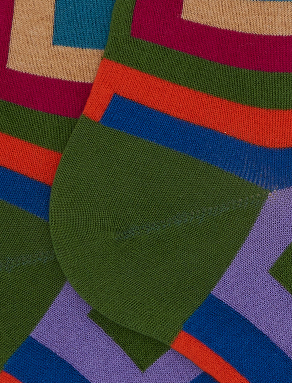 Women's green long cotton socks with concentric square pattern - Gallo 1927 - Official Online Shop