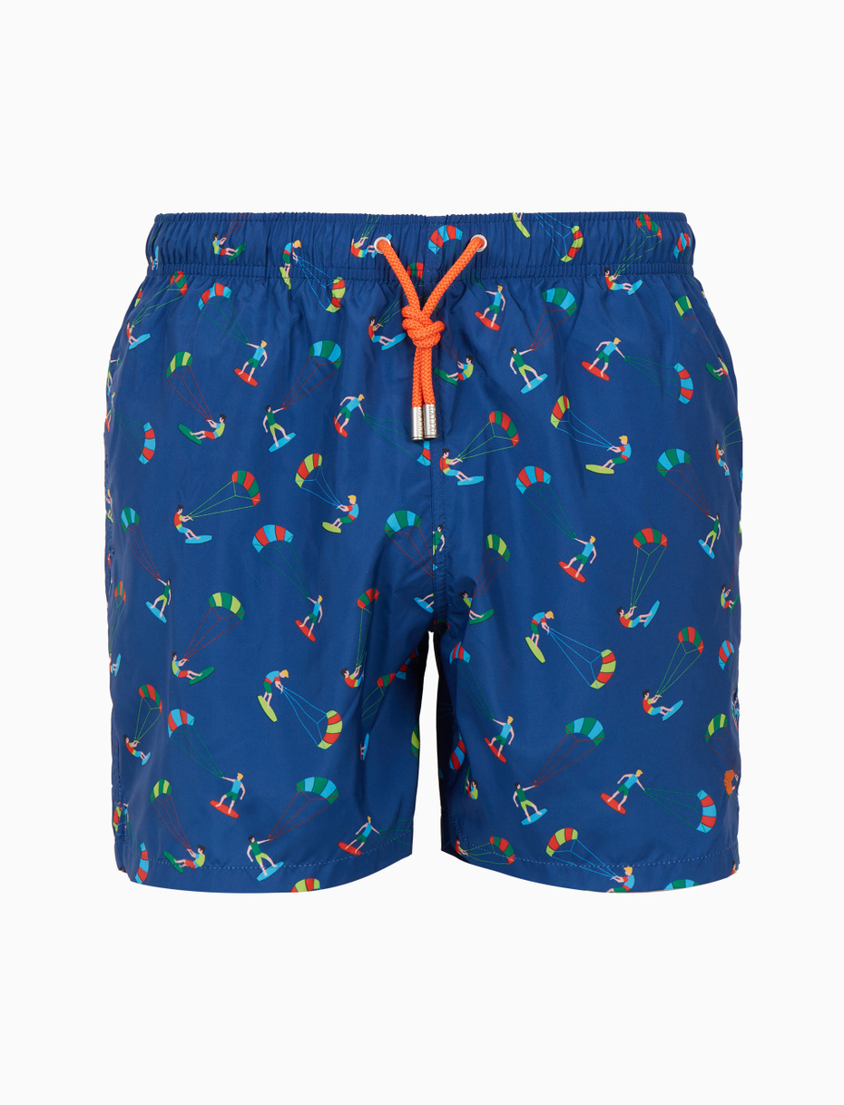 Men's blue swimming shorts with kite surf pattern - Gallo 1927 - Official Online Shop