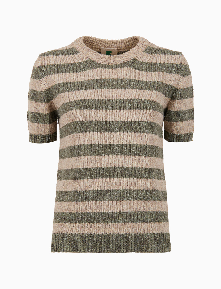 T-shirt girocollo donna cotone righe bicolore verde - Gallo 1927 - Official Online Shop