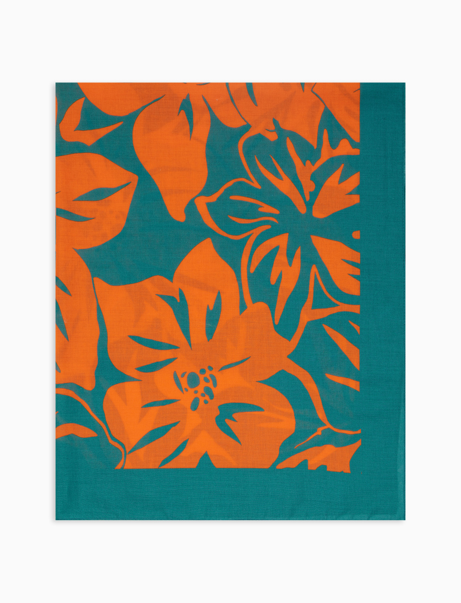 Unisex orange cotton bandana with floral pattern - Gallo 1927 - Official Online Shop