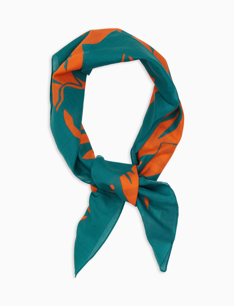 Unisex orange cotton bandana with floral pattern - Gallo 1927 - Official Online Shop