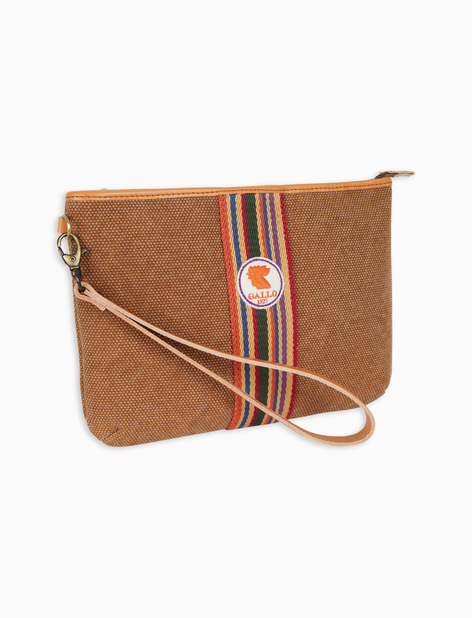 Bustina piatta unisex in canvas di cotone beige tinta unita - Gallo 1927 - Official Online Shop