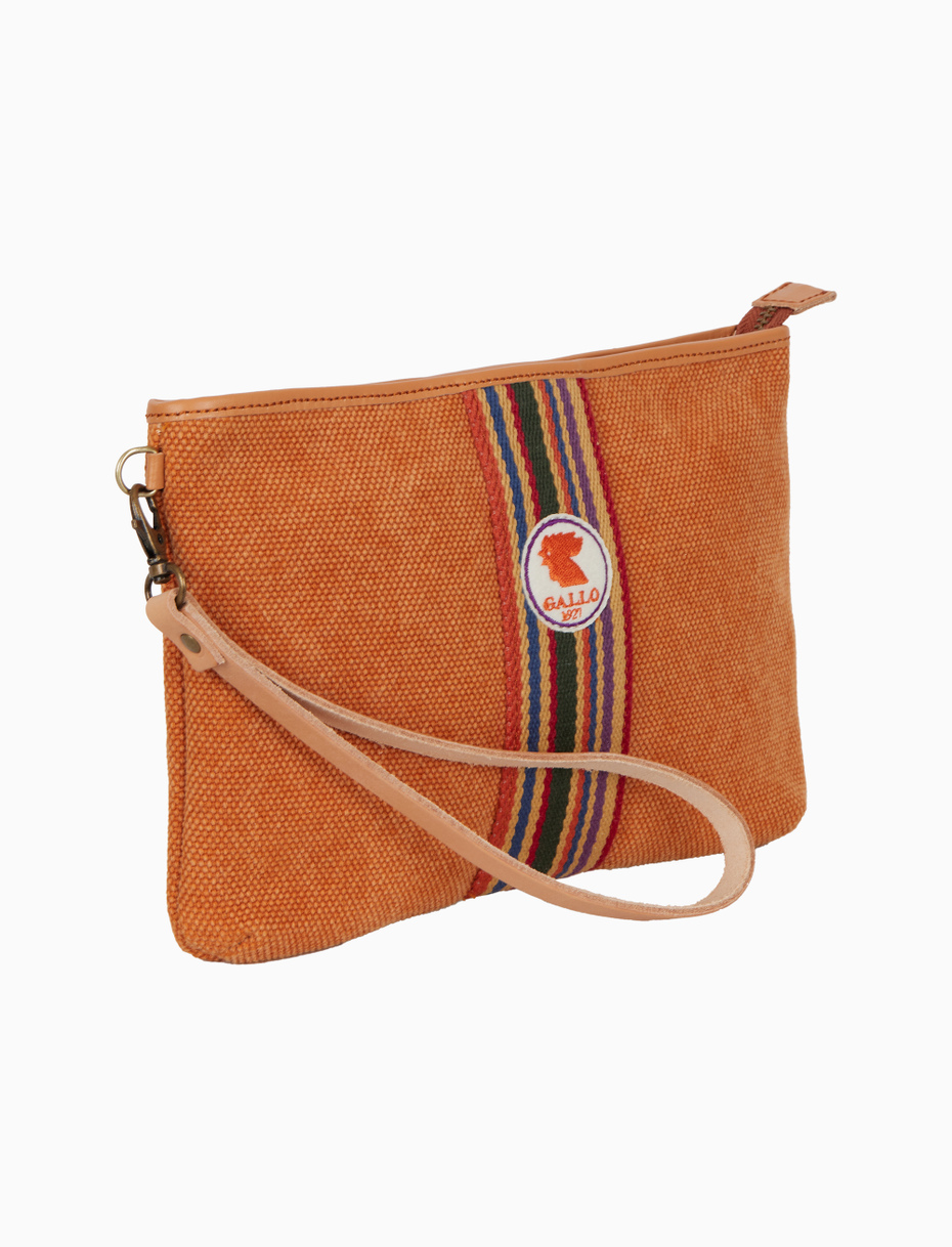 Unisex orange flat cotton canvas pouch with solid color - Gallo 1927 - Official Online Shop