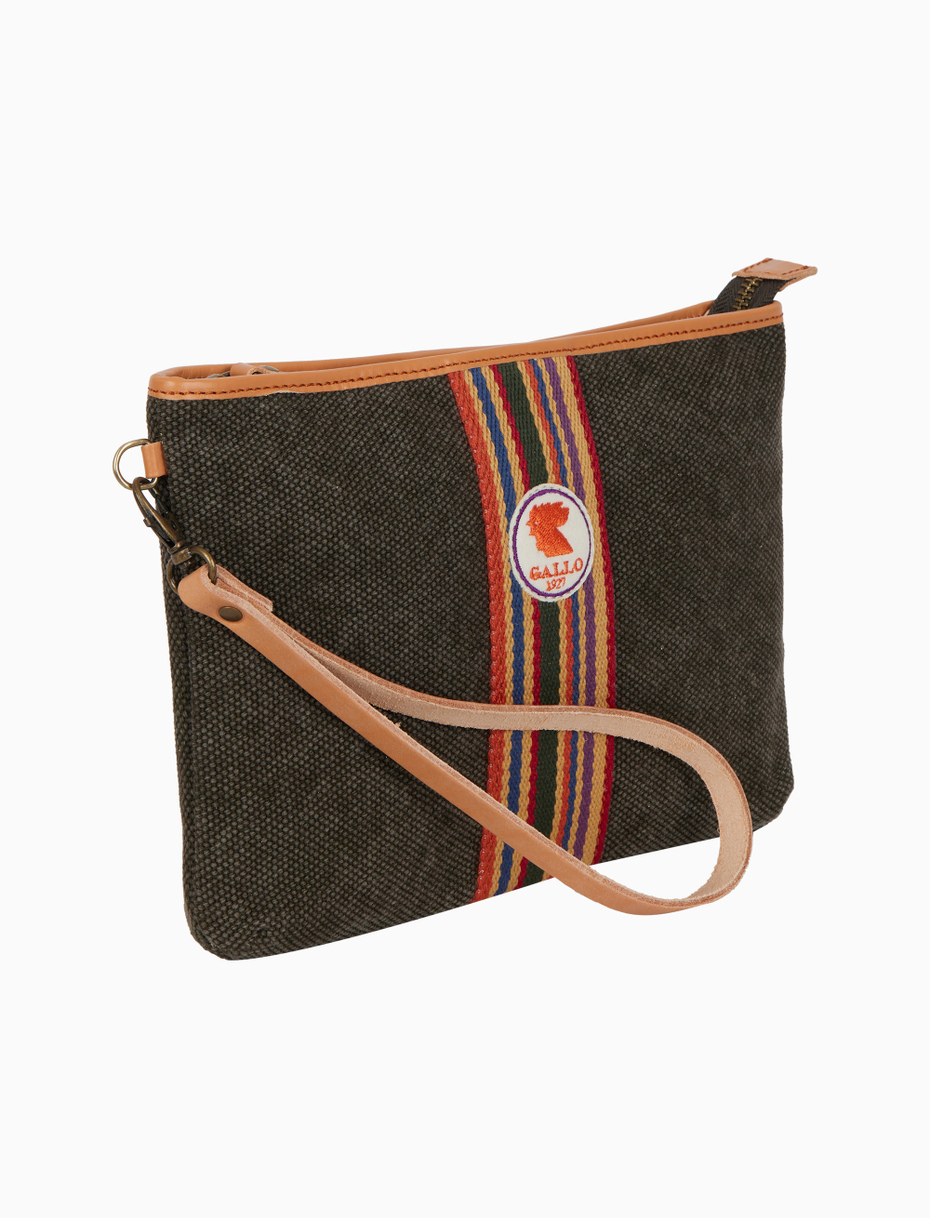 Unisex green flat cotton canvas pouch with solid color - Gallo 1927 - Official Online Shop