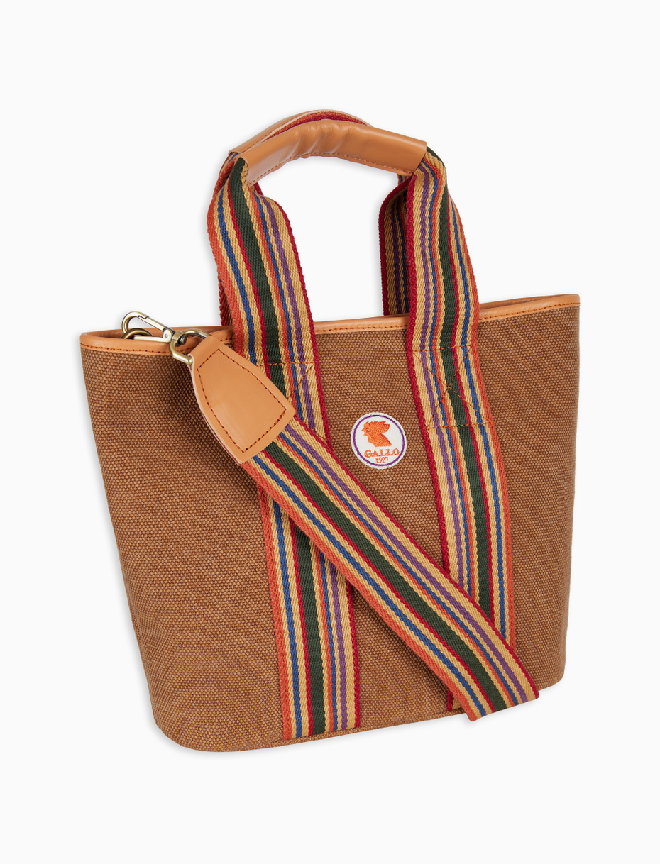 Mini tote bag donna in canvas di cotone beige tinta unita - Gallo 1927 - Official Online Shop