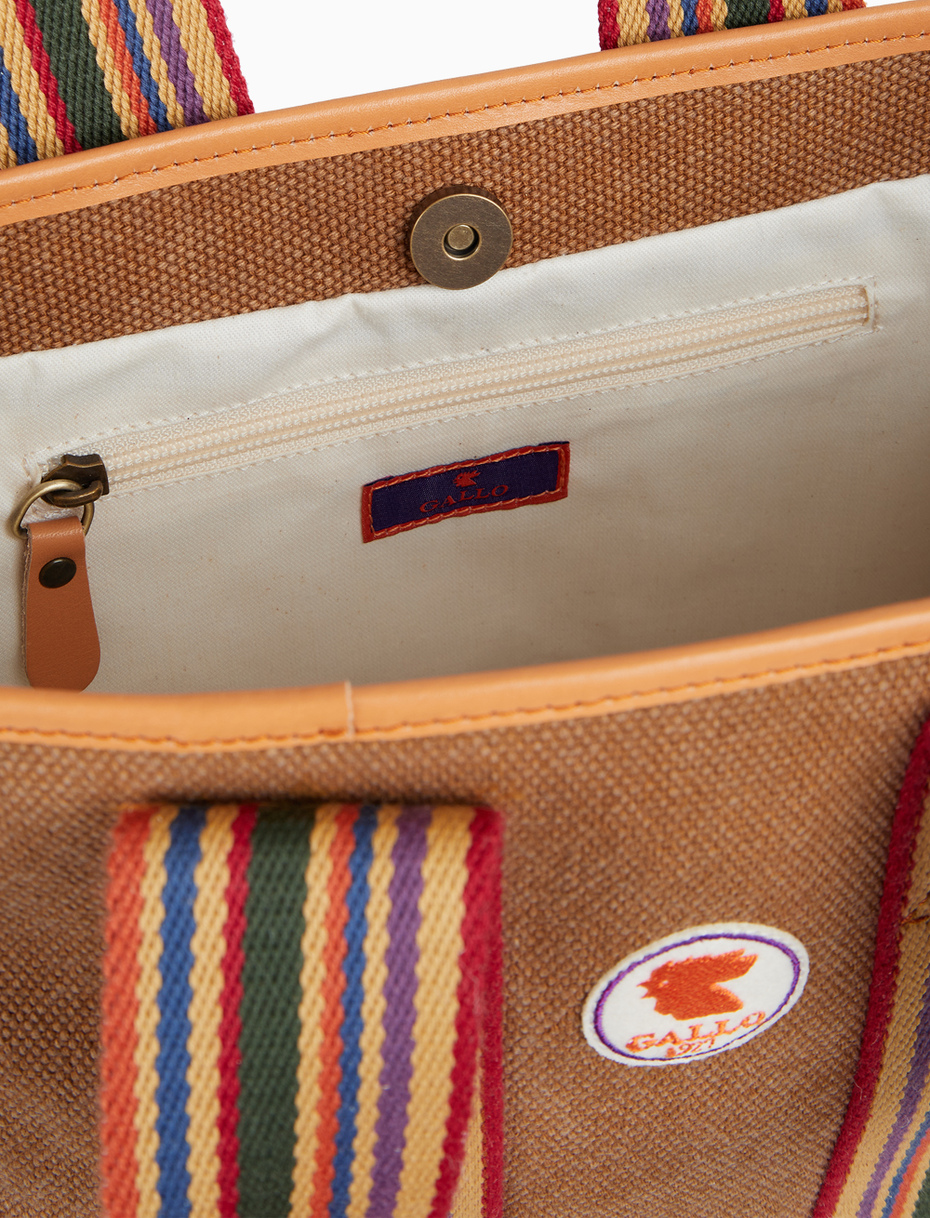 Mini tote bag donna in canvas di cotone beige tinta unita - Gallo 1927 - Official Online Shop
