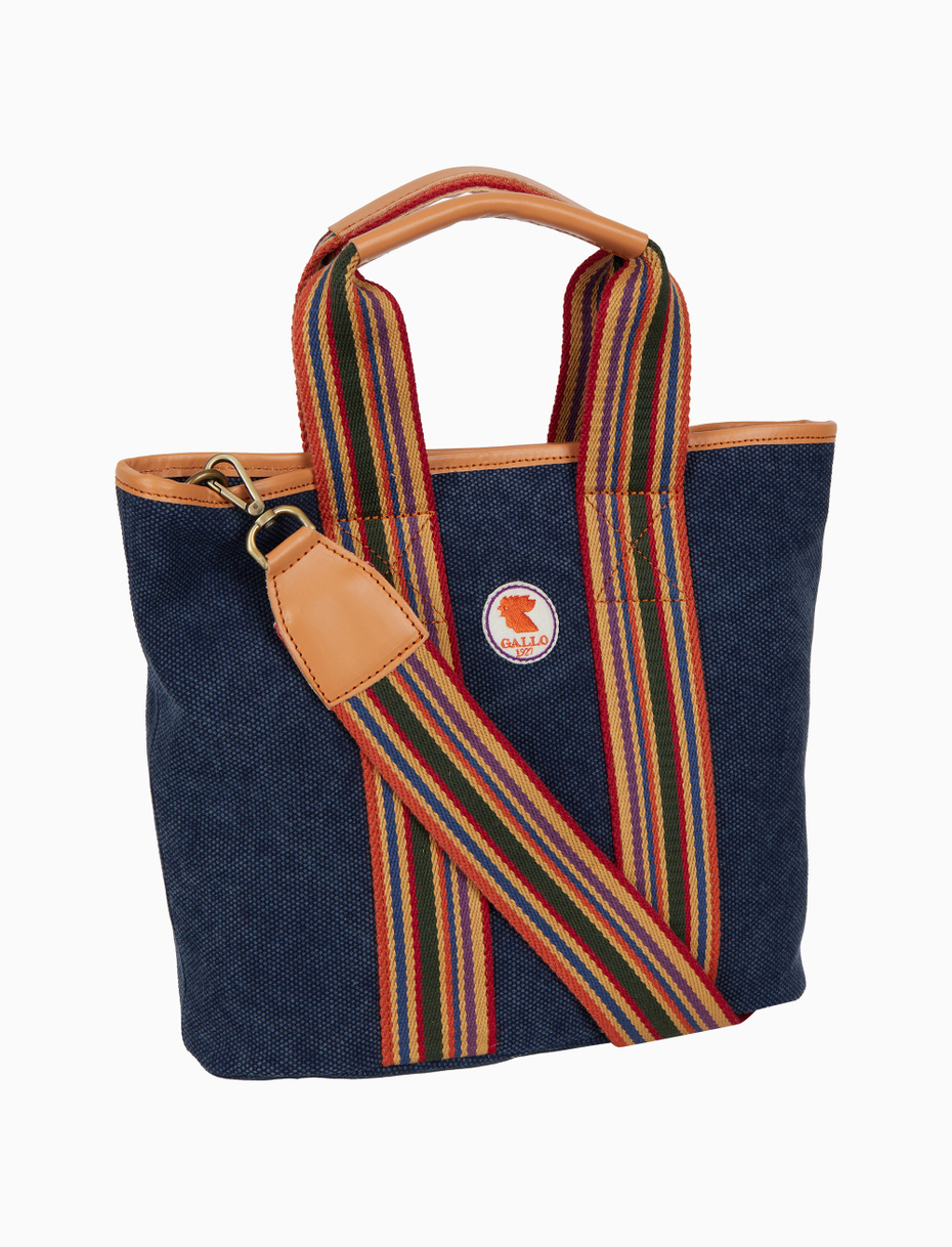 Mini tote bag donna in canvas di cotone tinta unita blu - Gallo 1927 - Official Online Shop