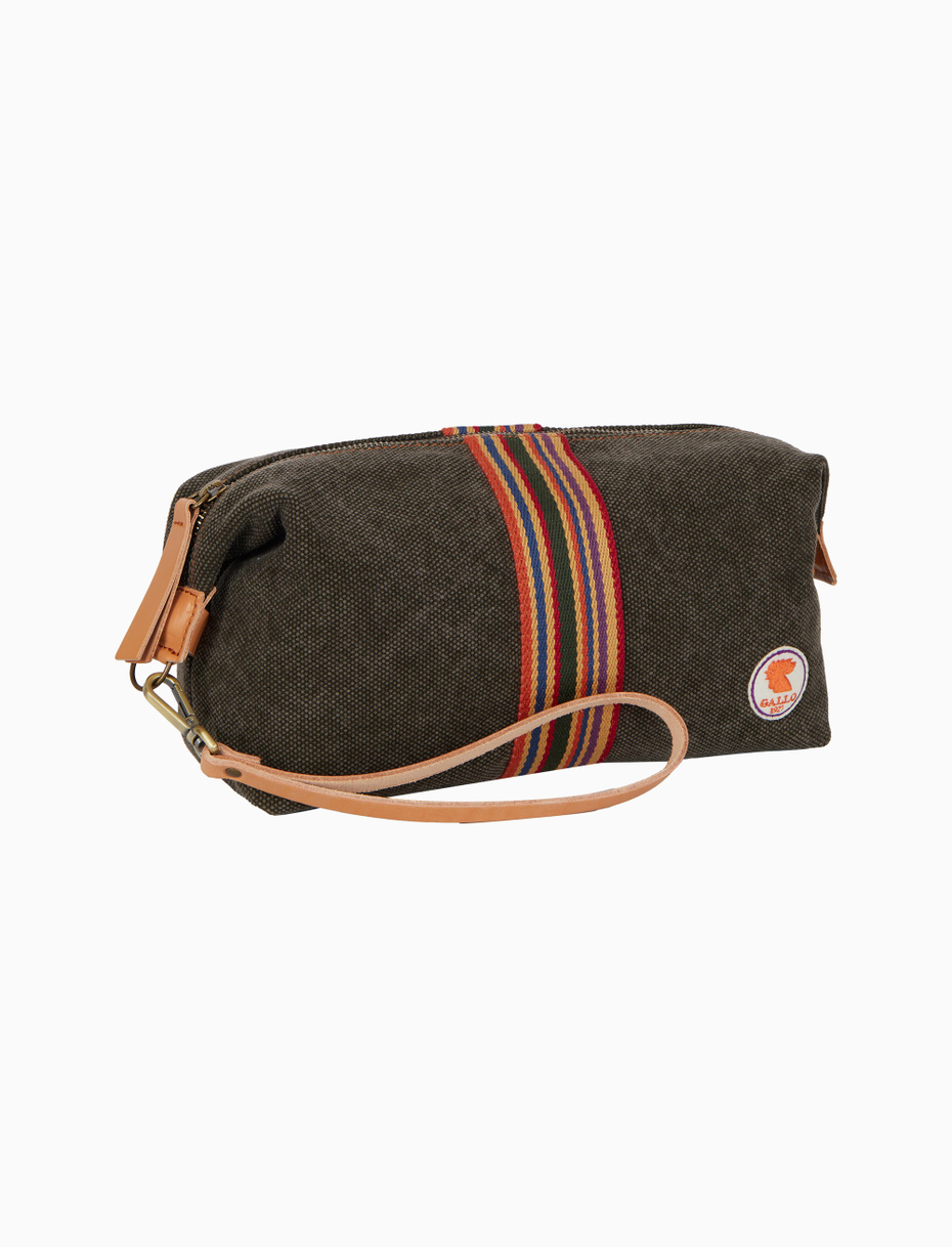 Unisex green beauty case in cotton canvas with solid color - Gallo 1927 - Official Online Shop