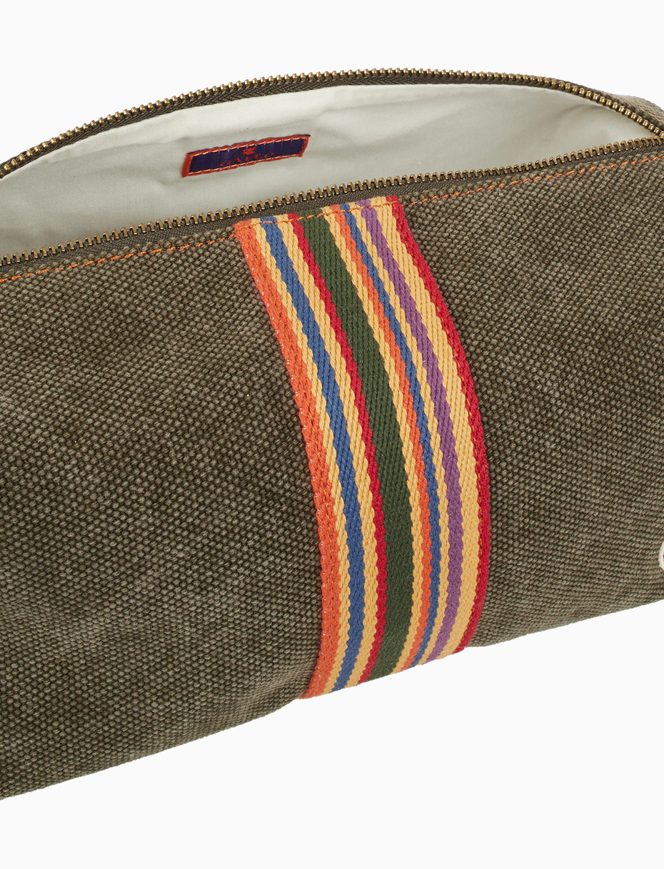 Unisex green beauty case in cotton canvas with solid color - Gallo 1927 - Official Online Shop