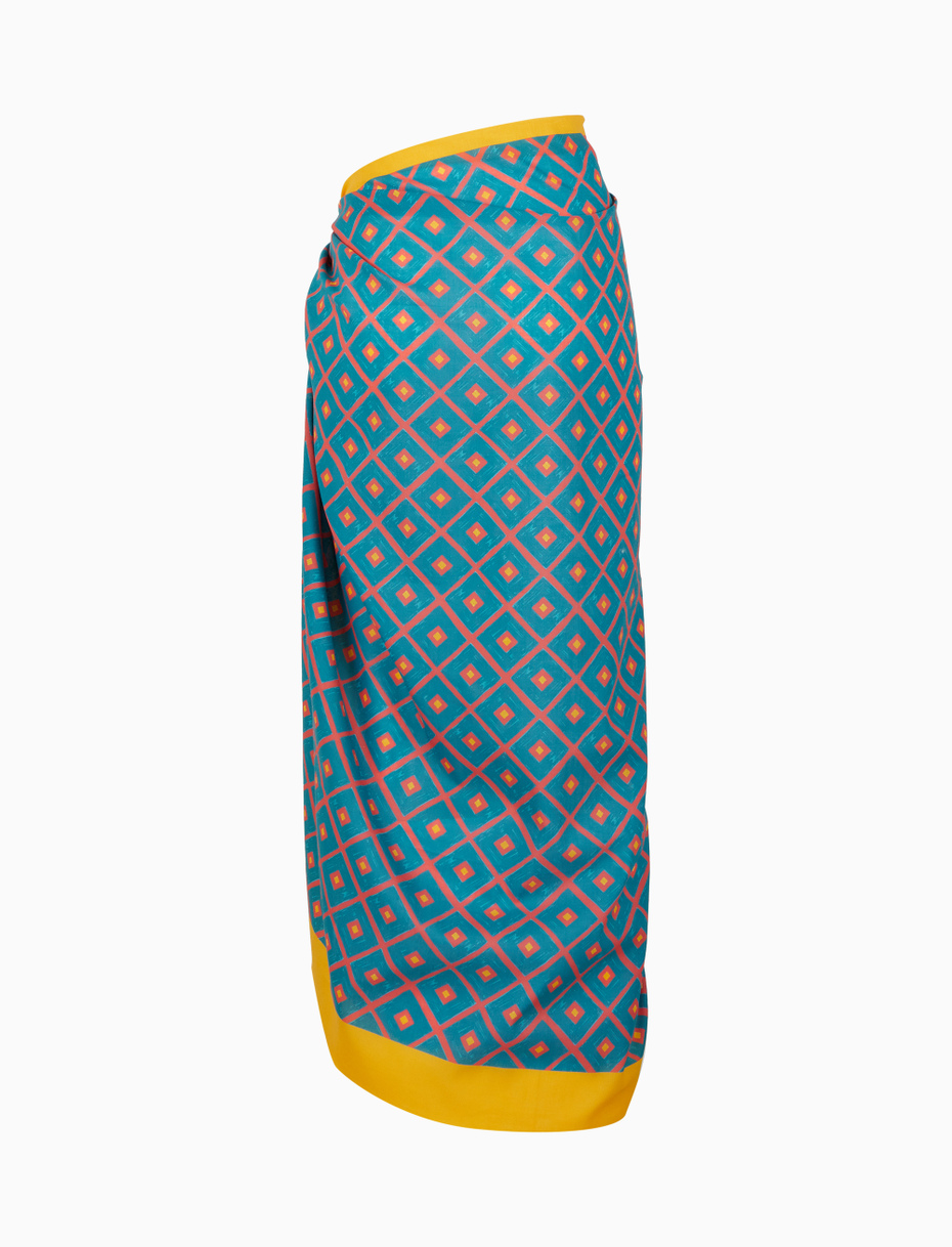 Women's light blue cotton pareo with argyle pattern - Gallo 1927 - Official Online Shop