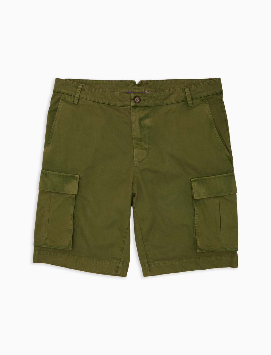 Bermuda cargo uomo cotone tinto capo tinta unita verde - Gallo 1927 - Official Online Shop