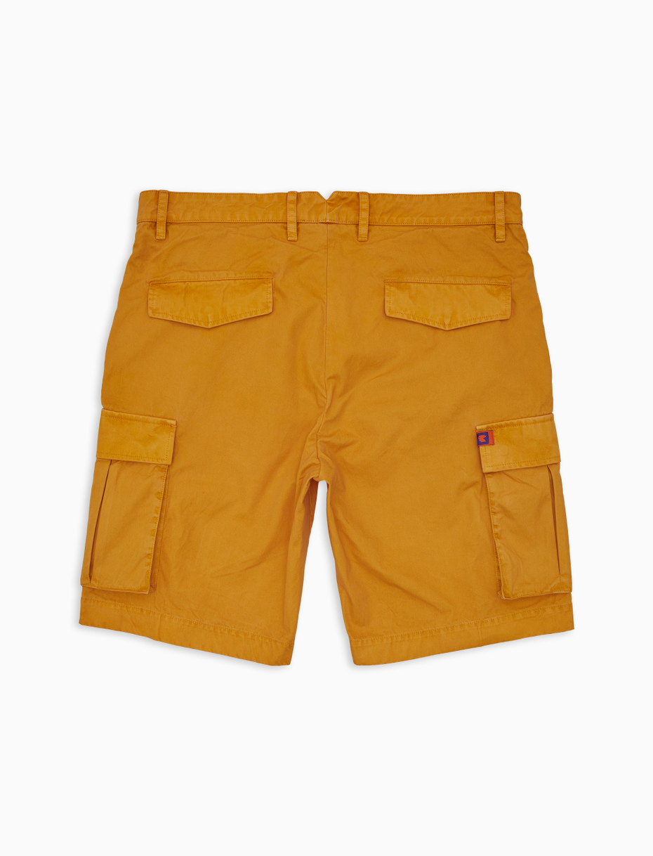 Men's yellow garment-dyed cotton cargo bermuda with solid color - Gallo 1927 - Official Online Shop