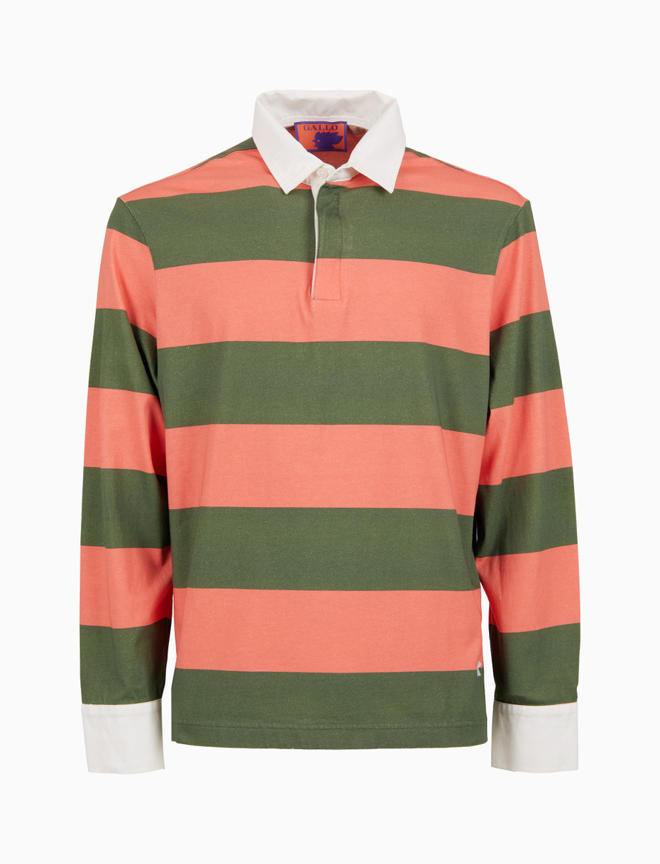 Men's green and pink striped rugby polo shirt with shirt inserts - Gallo 1927 - Official Online Shop