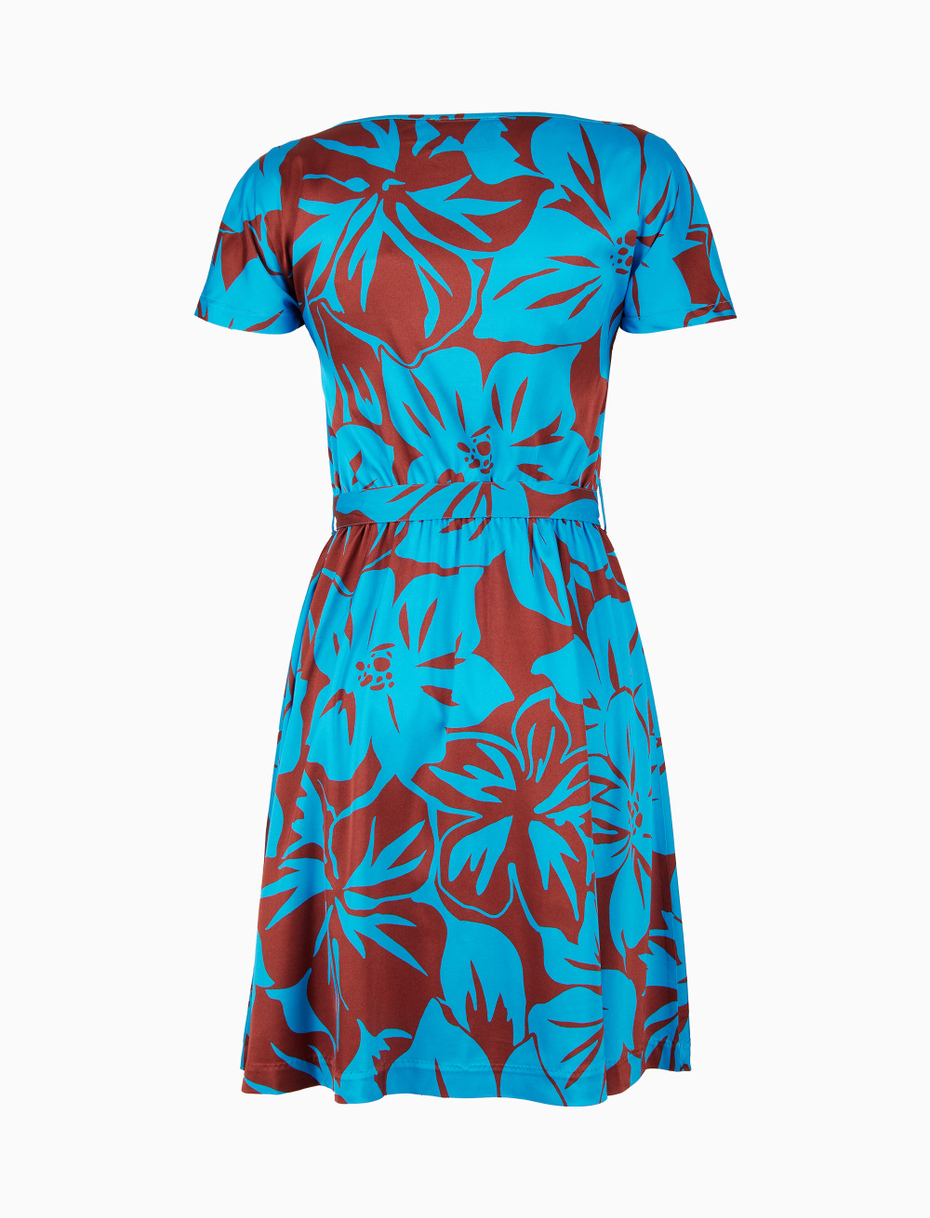 Abito corto con cintura maniche corte donna fantasia fiori azzurro - Gallo 1927 - Official Online Shop
