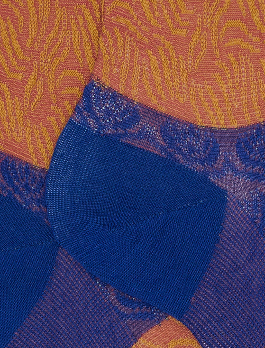 Women's blue short cotton socks with wave and lotus flower pattern - Gallo 1927 - Official Online Shop