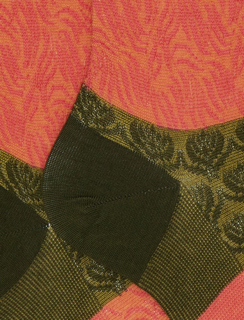 Women's green short cotton socks with wave and lotus flower pattern - Gallo 1927 - Official Online Shop