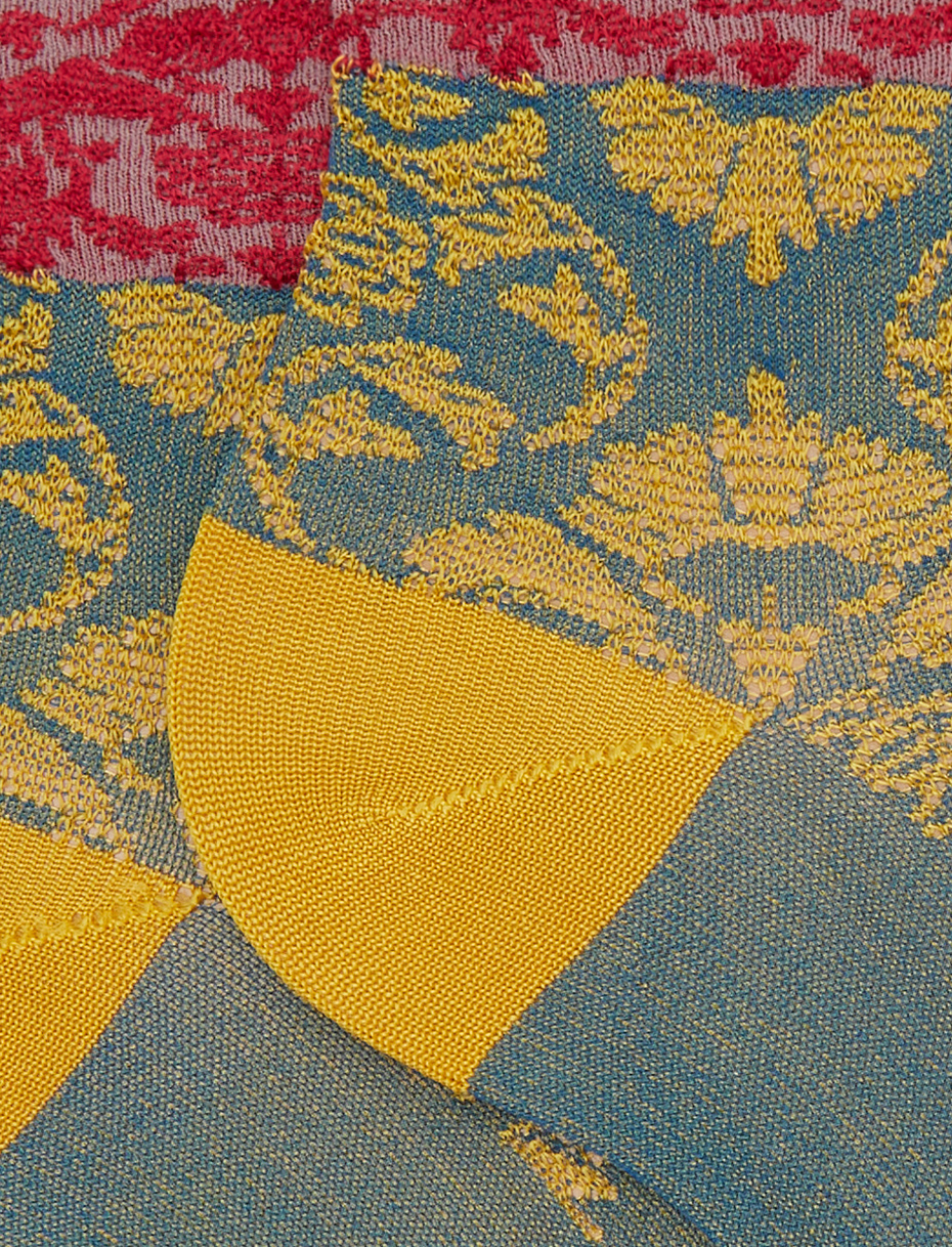 Women's blue ultra-short viscose socks with brocade pattern - Gallo 1927 - Official Online Shop