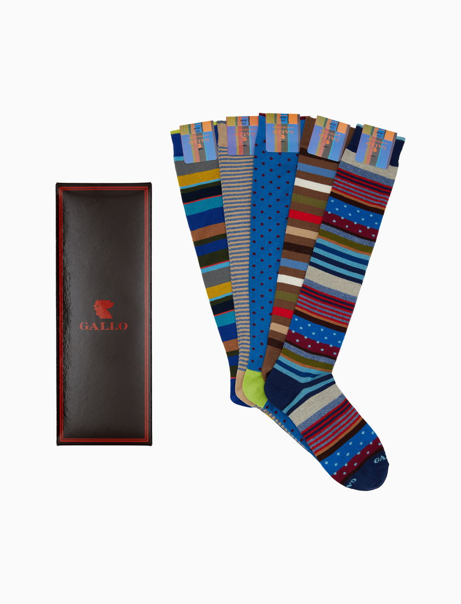 Box 1 with 5 pairs of men's long socks cotton patterned mix icons Gallo - Gallo 1927 - Official Online Shop