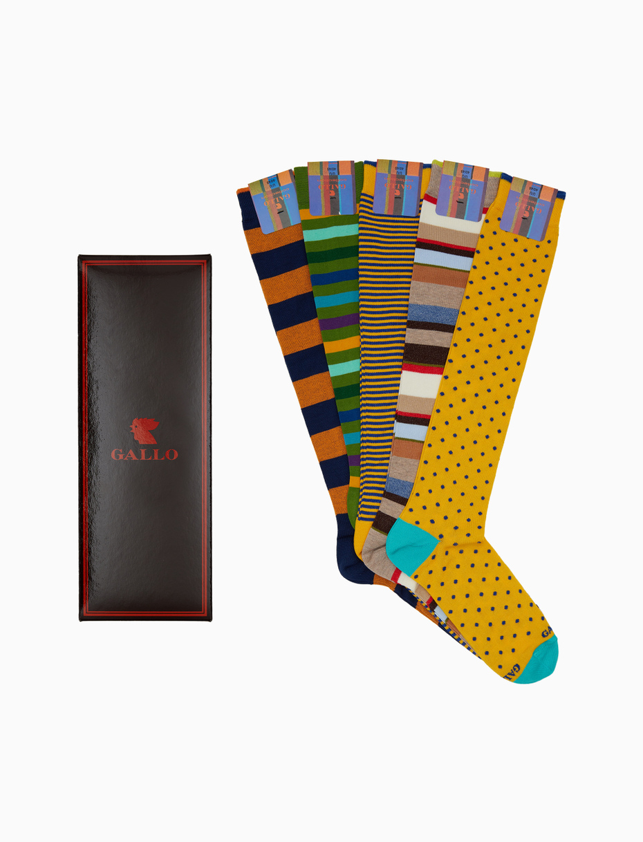 Box 4 with 5 pairs of men's long socks cotton patterned mix icons Gallo - Gallo 1927 - Official Online Shop