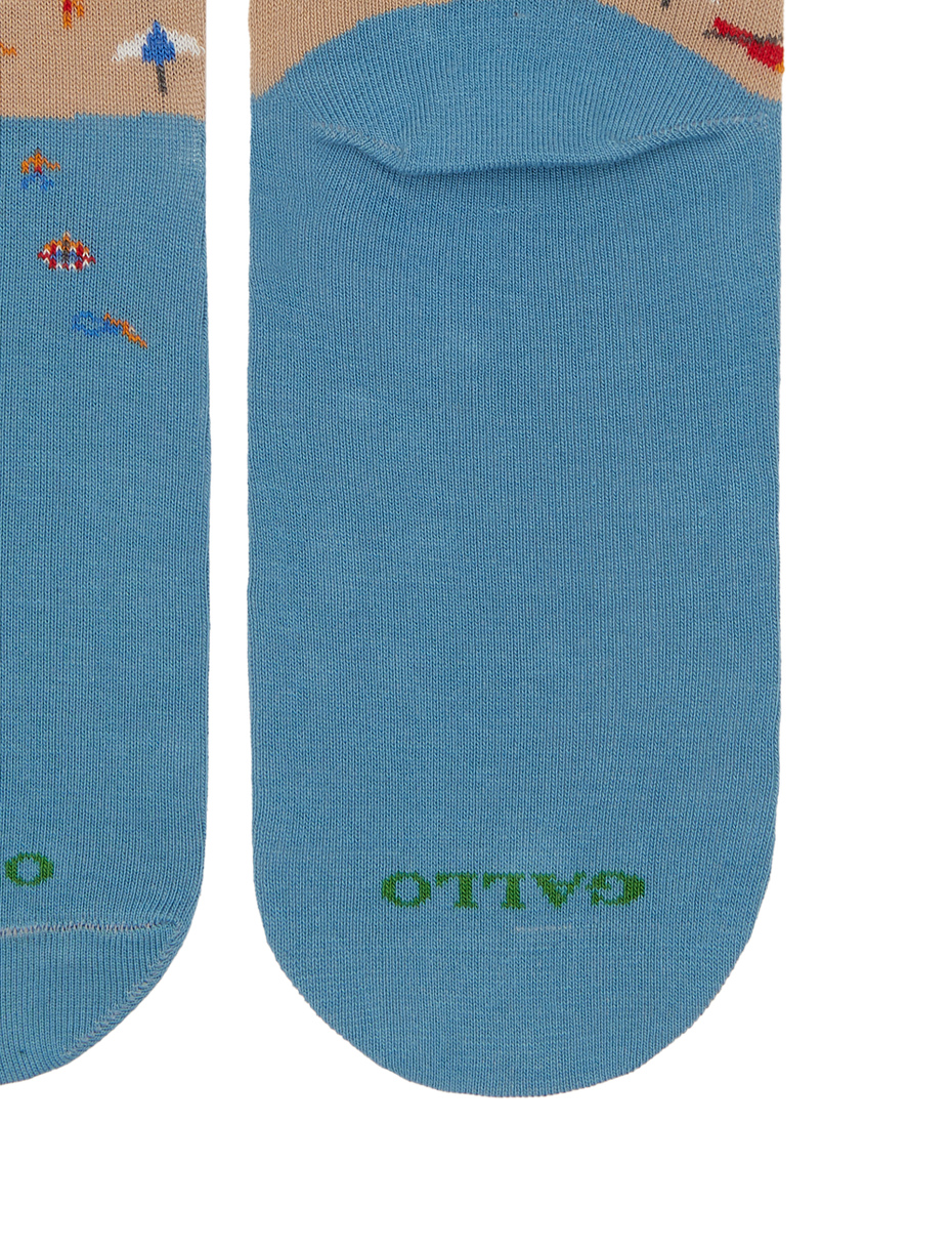 Men's short cotton socks, light blue with Forte dei Marmi beach pattern - Gallo 1927 - Official Online Shop