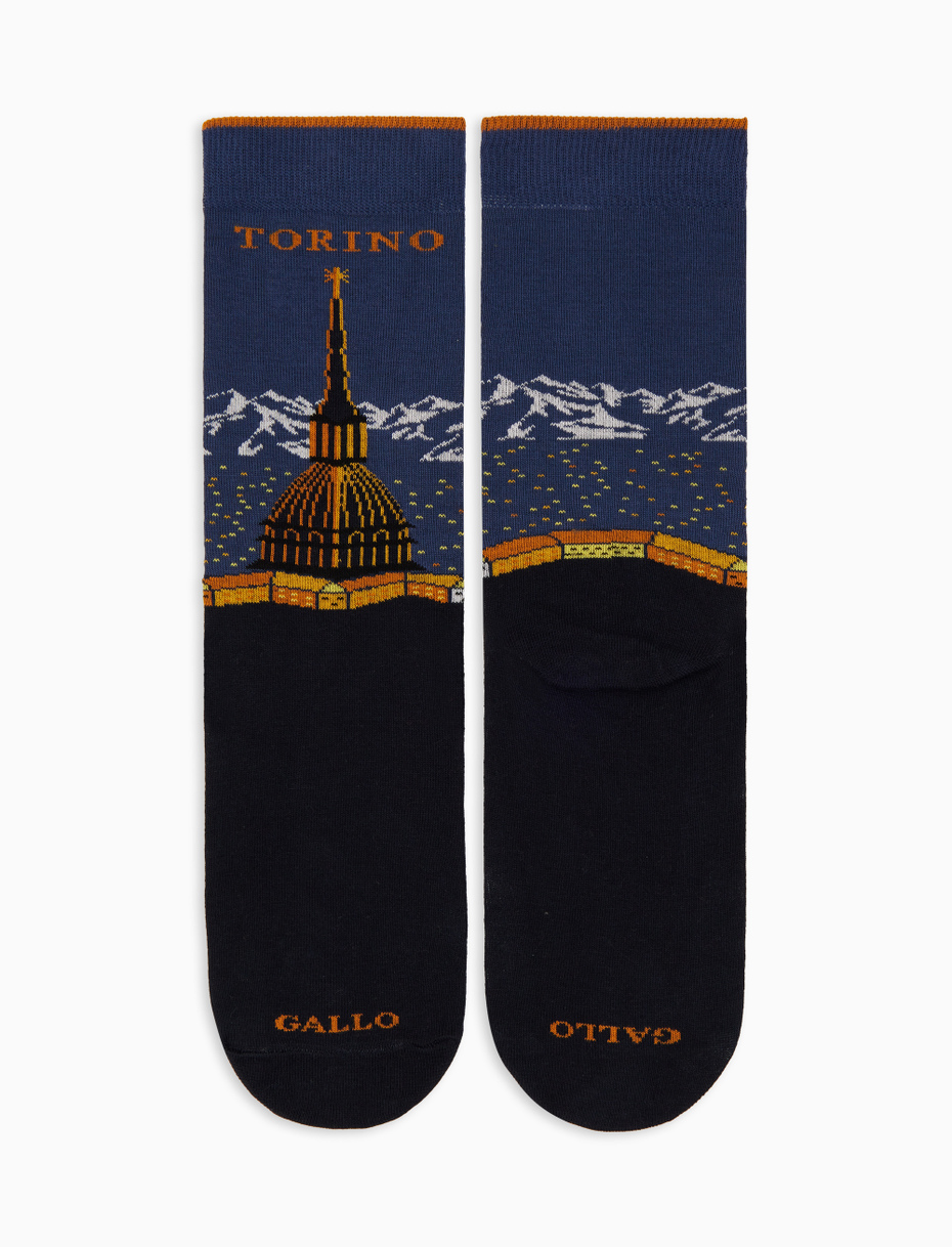 Calze corte donna cotone blu fantasia Torino Mole Antonelliana