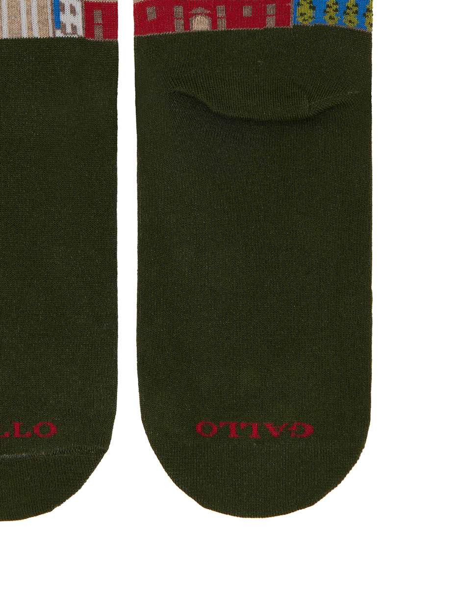 Women's short cotton socks, green with Leaning Tower of Pisa pattern - Gallo 1927 - Official Online Shop