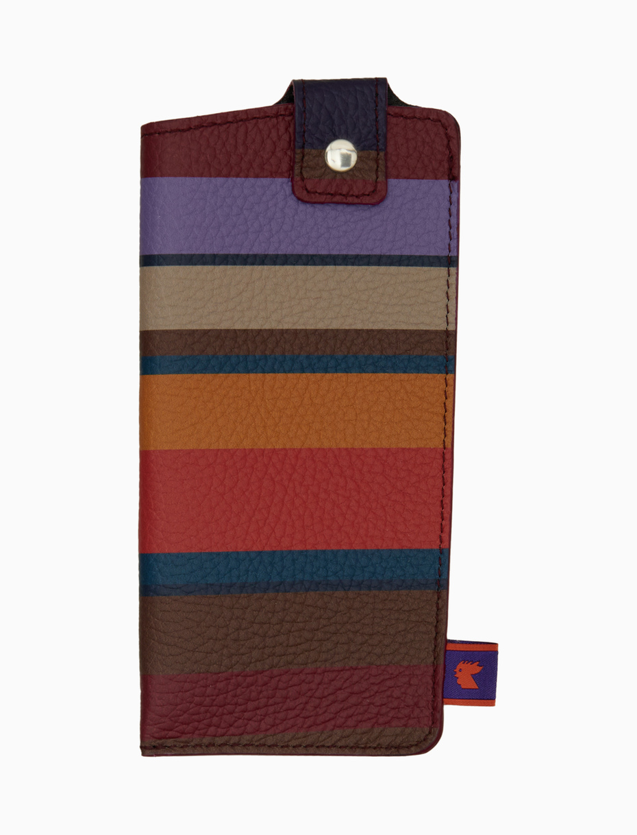Unisex hammered leather glasses case in burgundy with multicolored stripes - Gallo 1927 - Official Online Shop