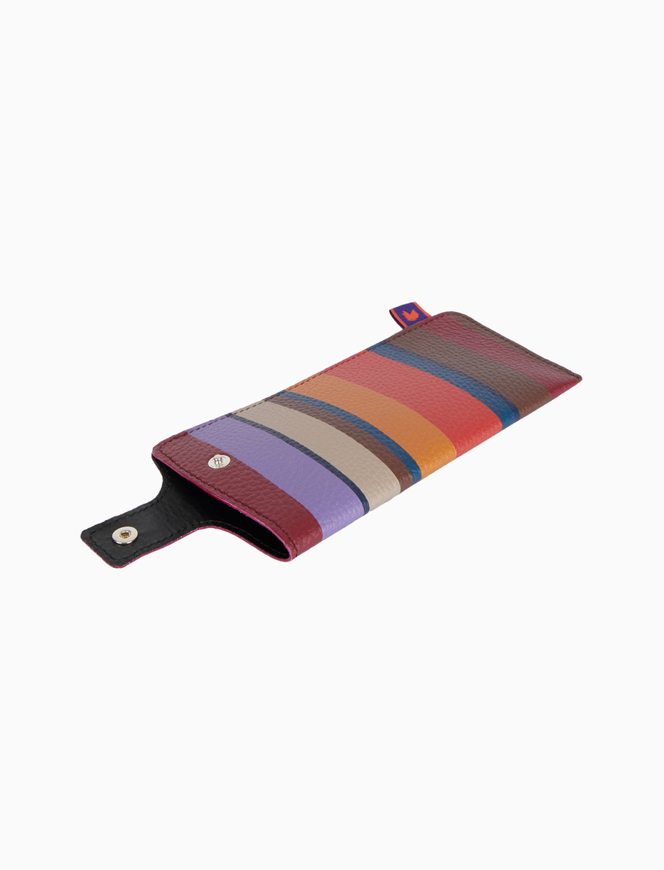 Unisex hammered leather glasses case in burgundy with multicolored stripes - Gallo 1927 - Official Online Shop