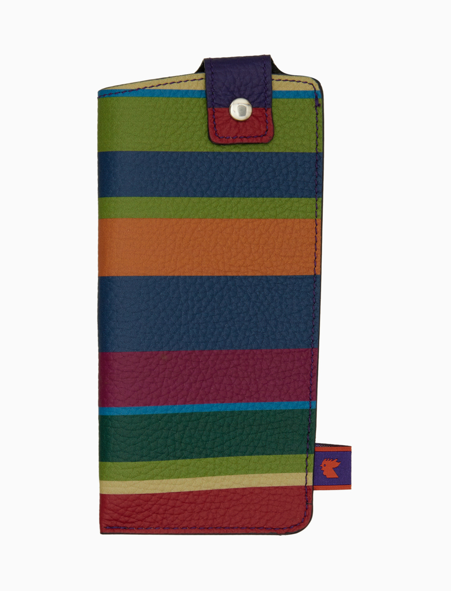 Unisex hammered leather glasses case in blue with multicolored stripes - Gallo 1927 - Official Online Shop