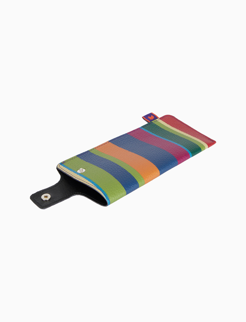 Unisex hammered leather glasses case in blue with multicolored stripes - Gallo 1927 - Official Online Shop