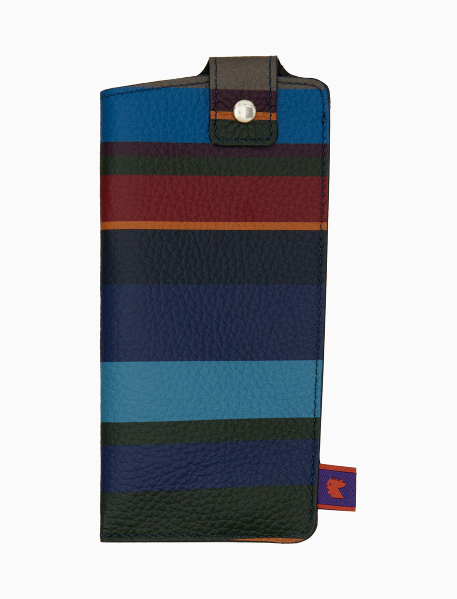 Unisex hammered leather glasses case in blue with multicolored stripes - Gallo 1927 - Official Online Shop