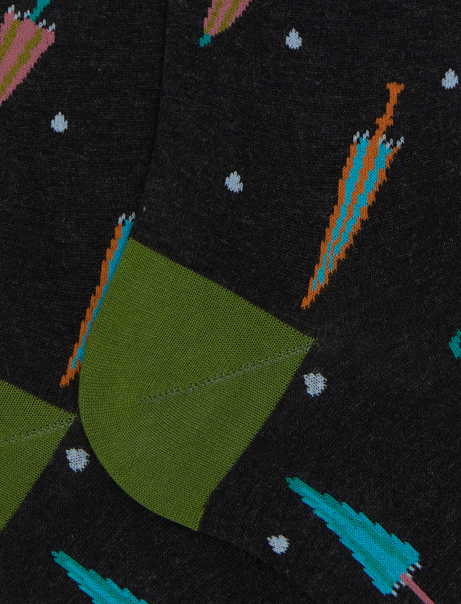 Men's long socks in gray cotton with colorful umbrella pattern - Gallo 1927 - Official Online Shop
