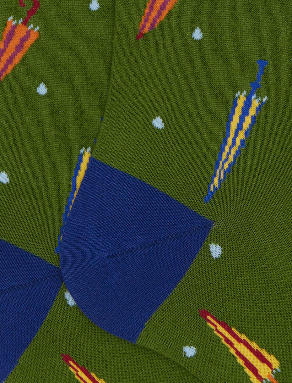 Men's long socks in green cotton with colorful umbrella pattern - Gallo 1927 - Official Online Shop