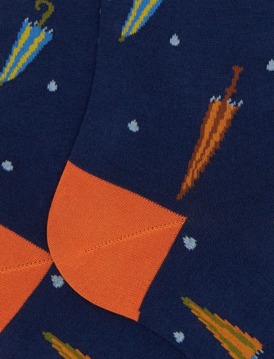 Men's long socks in blue cotton with colorful umbrella pattern - Gallo 1927 - Official Online Shop