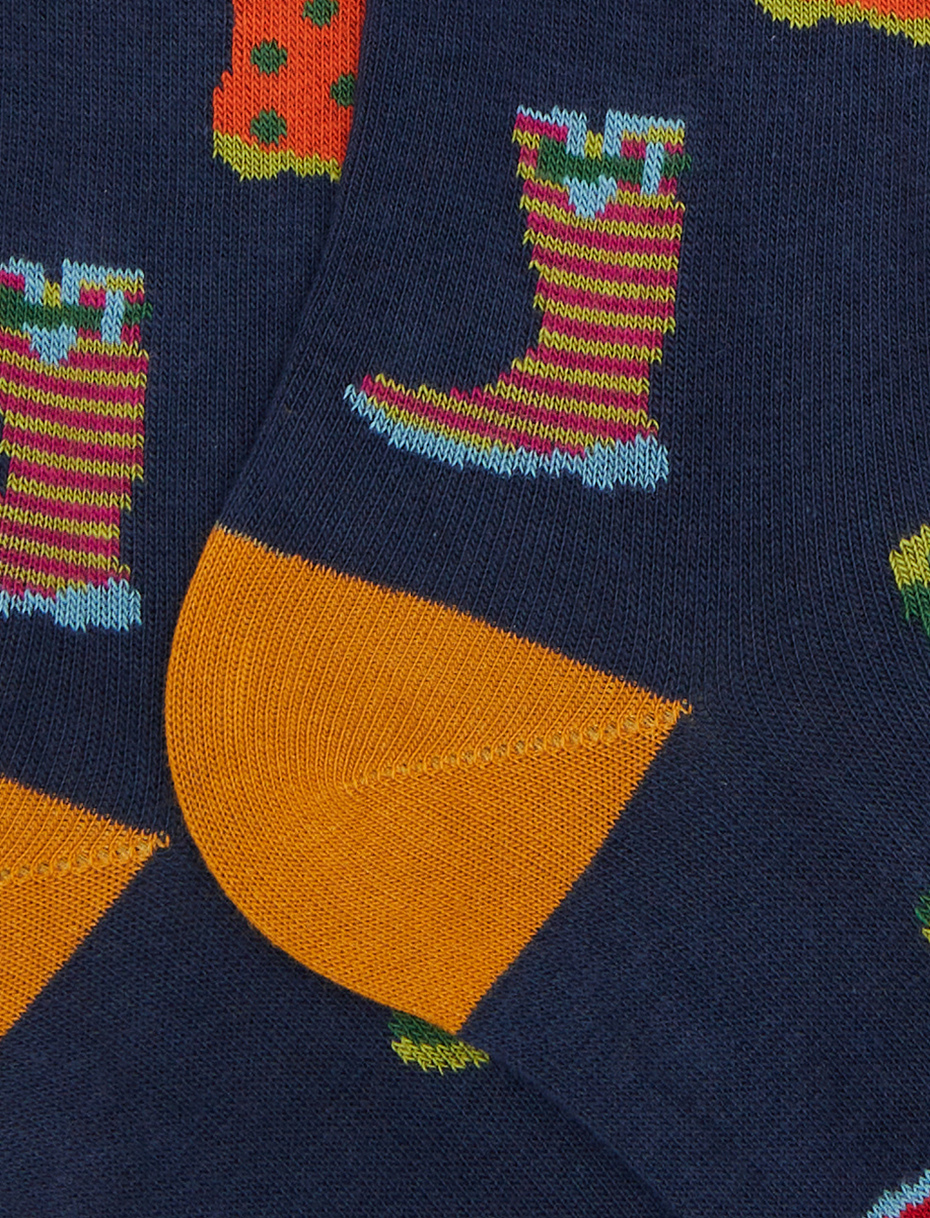Men's blue cotton patterned knee-high socks with rain boots - Gallo 1927 - Official Online Shop