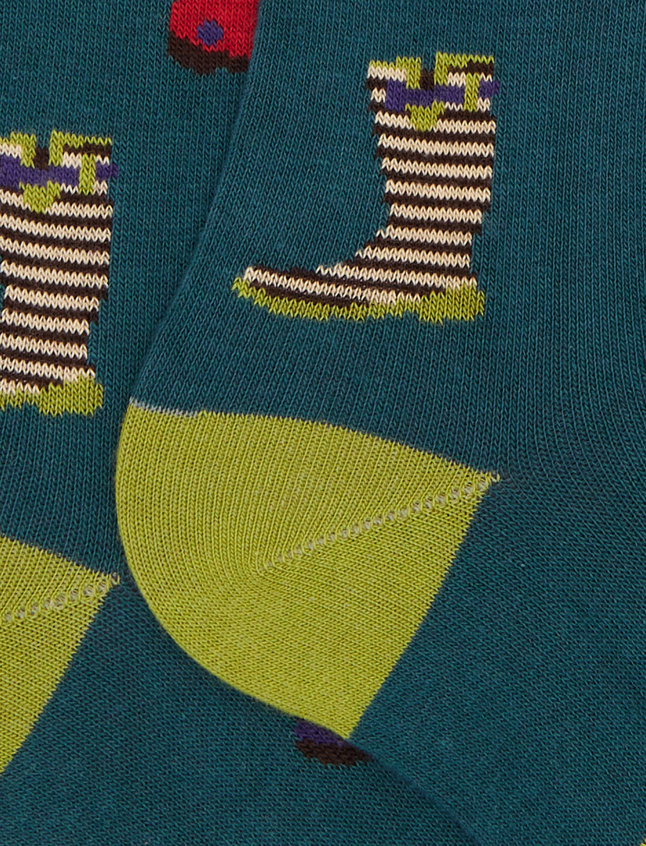 Men's green cotton patterned knee-high socks with rain boots - Gallo 1927 - Official Online Shop
